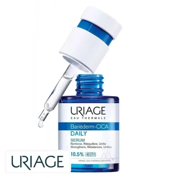 Flacon bleu compte-gouttes Uriage Bariéderm-CICA Daily sérum 10,5% Thermal Biotic