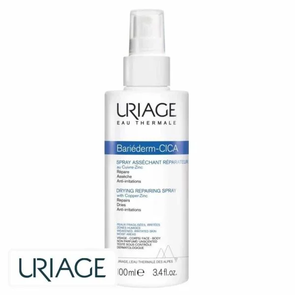 Flacon spray blanc et bleu Uriage Bariéderm-CICA spray asséchant réparateur 100 ml