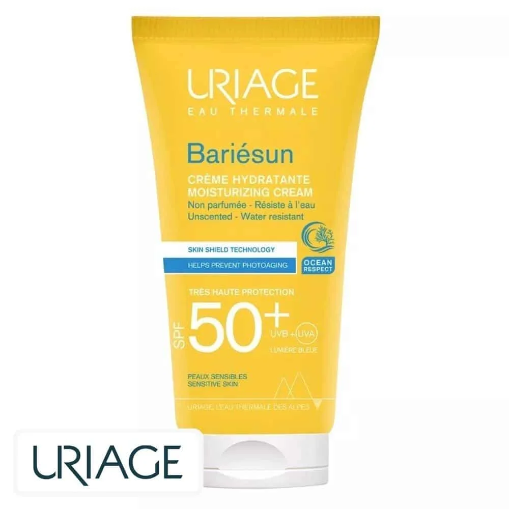 uriage-bariesun-creme-hydratante-sans-parfum-spf50-50ml.jpg Tube jaune Uriage Bariésun crème hydratante SPF50+ non parfumée peaux sensibles