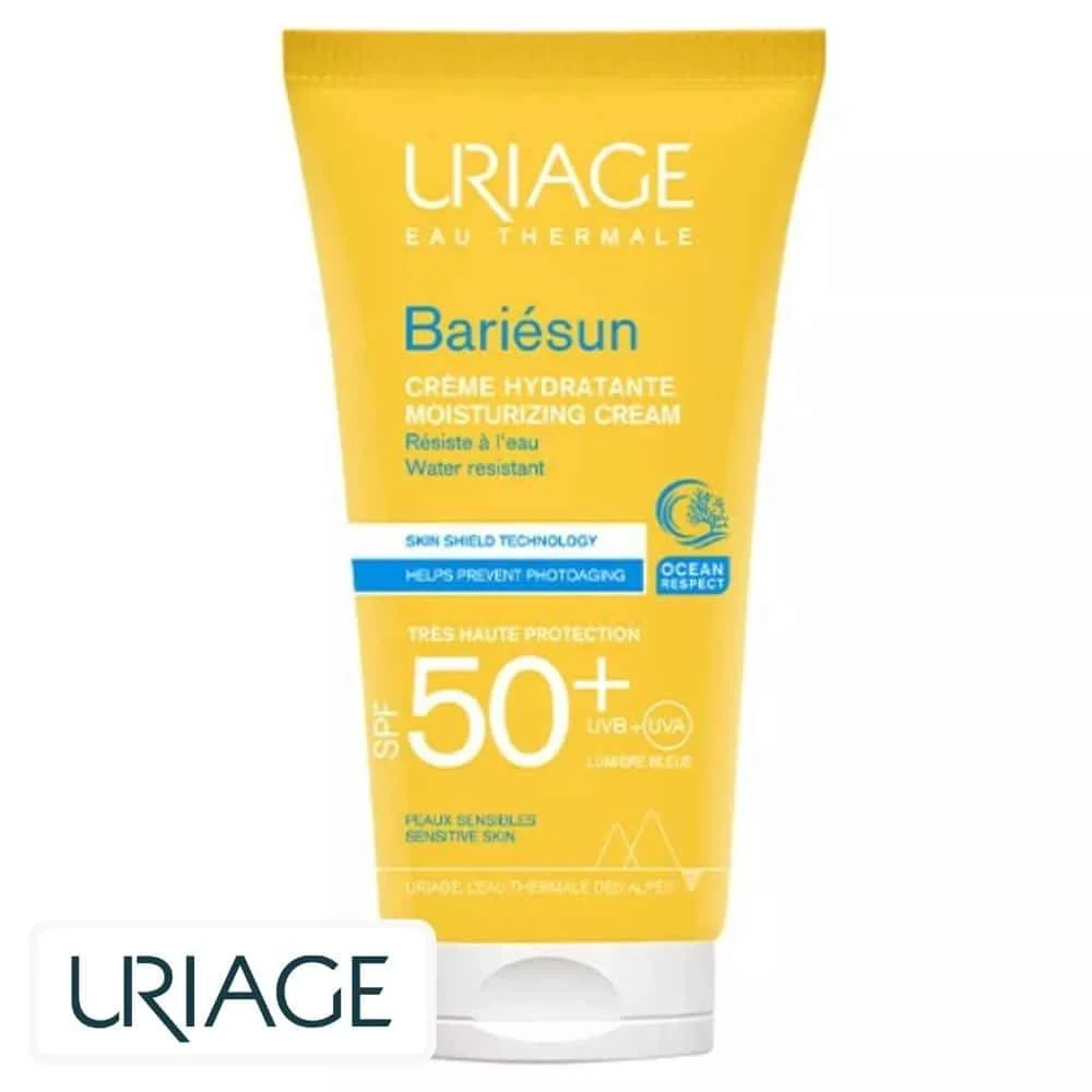 uriage-bariesun-creme-hydratante-spf50-50ml.jpg Tube jaune Uriage Bariésun crème hydratante SPF50+ 50 ml peaux sensibles