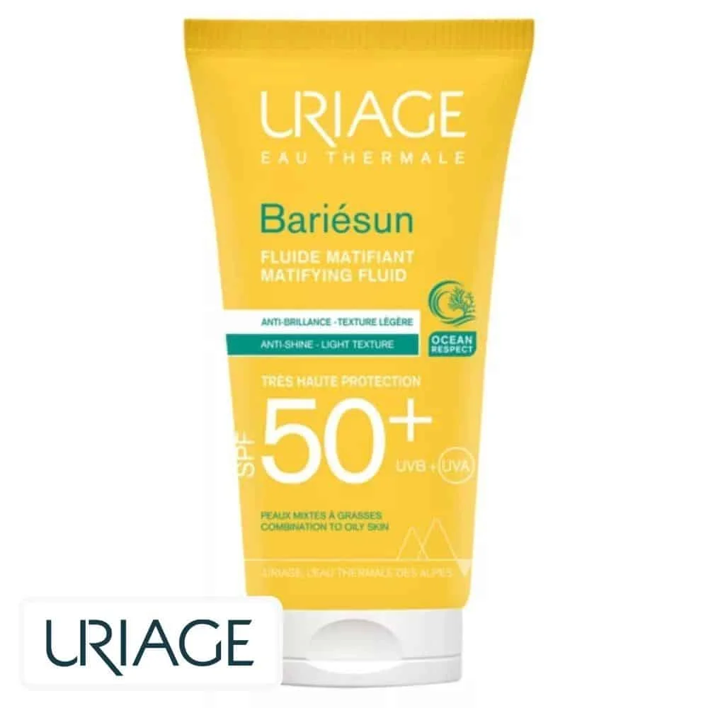 uriage-bariesun-fluide-matifiant-anti-brillance-spf50-50ml.jpg Tube jaune Uriage Bariésun fluide matifiant SPF50+ 50 ml peaux mixtes