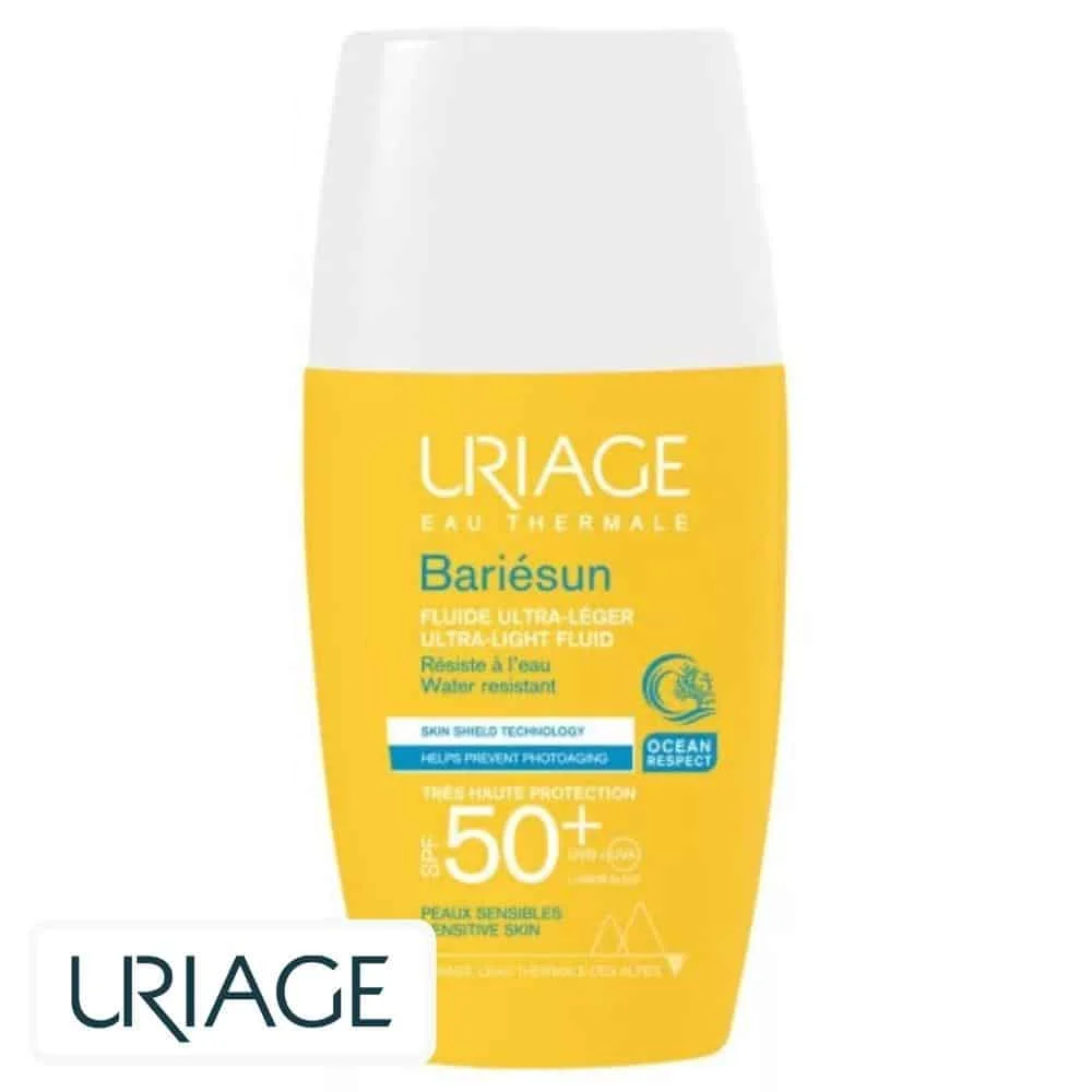 uriage-bariesun-fluide-ultra-leger-spf50-30ml.jpg Flacon jaune Uriage Bariésun fluide ultra-léger SPF50+ 30 ml