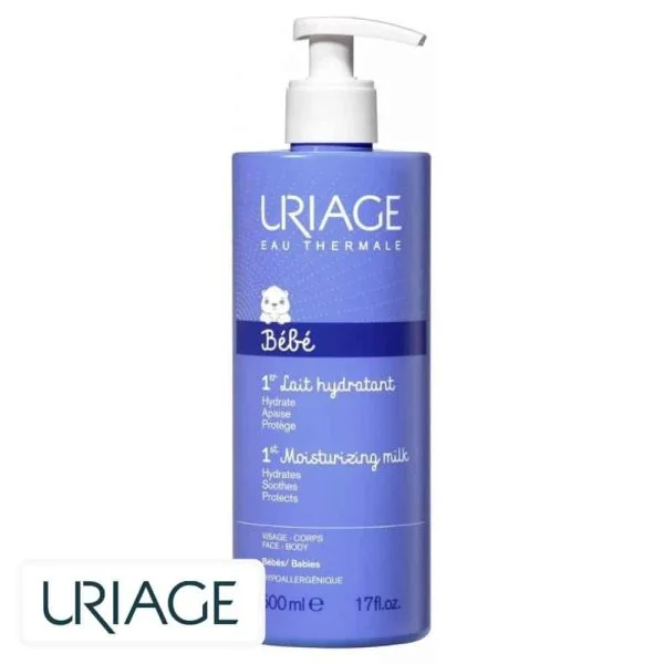 Flacon pompe bleu Uriage Bébé 1er lait hydratant 500 ml