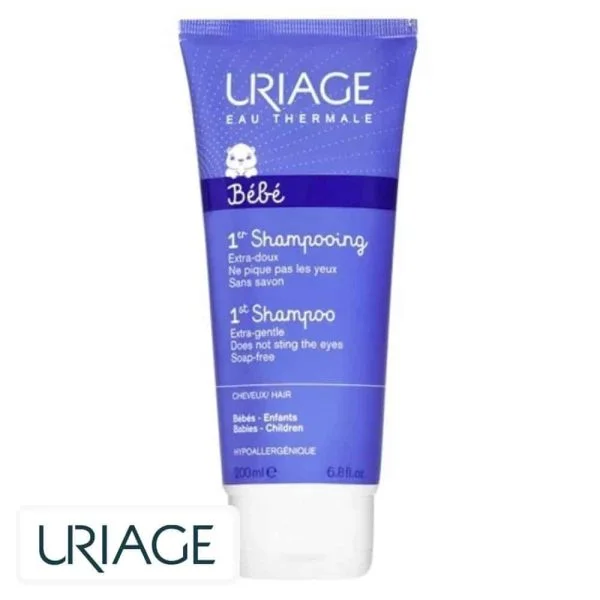 Tube bleu Uriage Bébé 1er shampooing extra-doux 200 ml sans savon