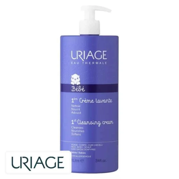 Flacon pompe violet Uriage Bébé 1ère Crème Lavante de 1 litre