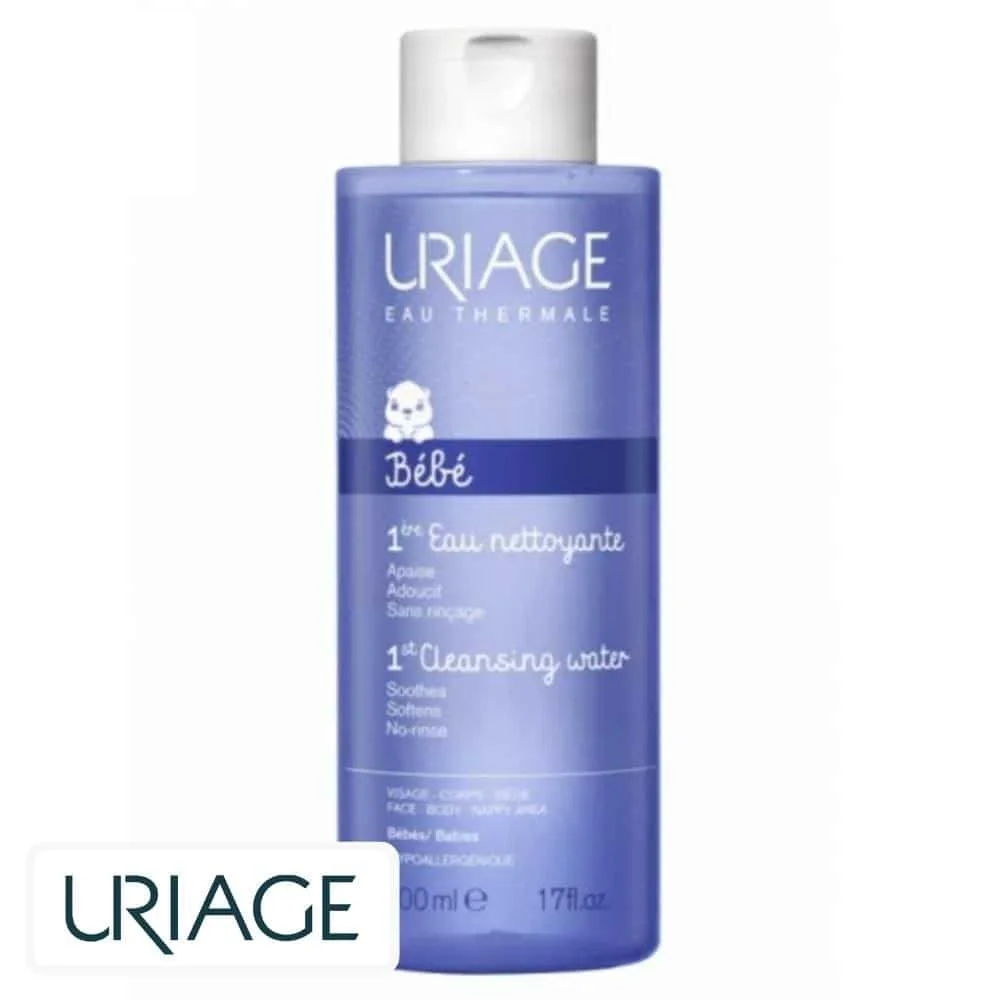 uriage-bebe-1ere-eau-nettoyante-500ml.jpg Flacon bleu Uriage Bébé 1ère Eau Nettoyante avec bouchon clapet, 500 ml