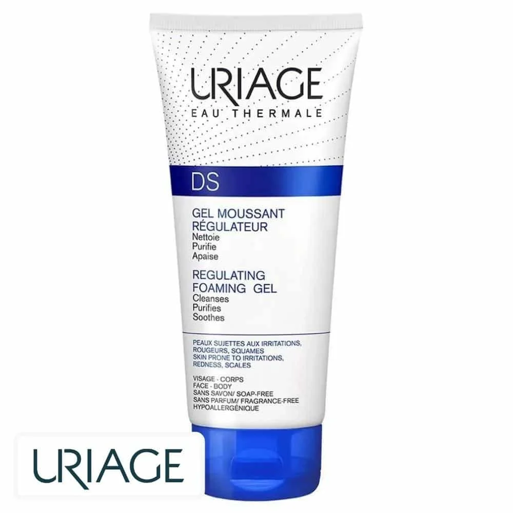 uriage-ds-gel-moussant-regulateur-150ml.jpg Tube blanc et bleu Uriage DS Gel Moussant Régulateur 150 ml
