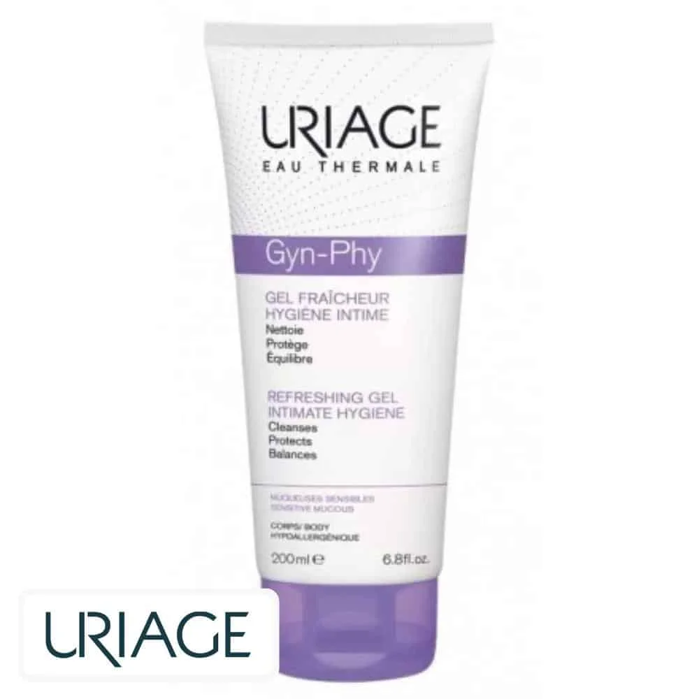 uriage-gyn-phy-gel-fraicheur-hygiene-intime-200ml.jpg Tube blanc et violet Uriage Gyn-Phy Gel Fraîcheur hygiène intime 200 ml