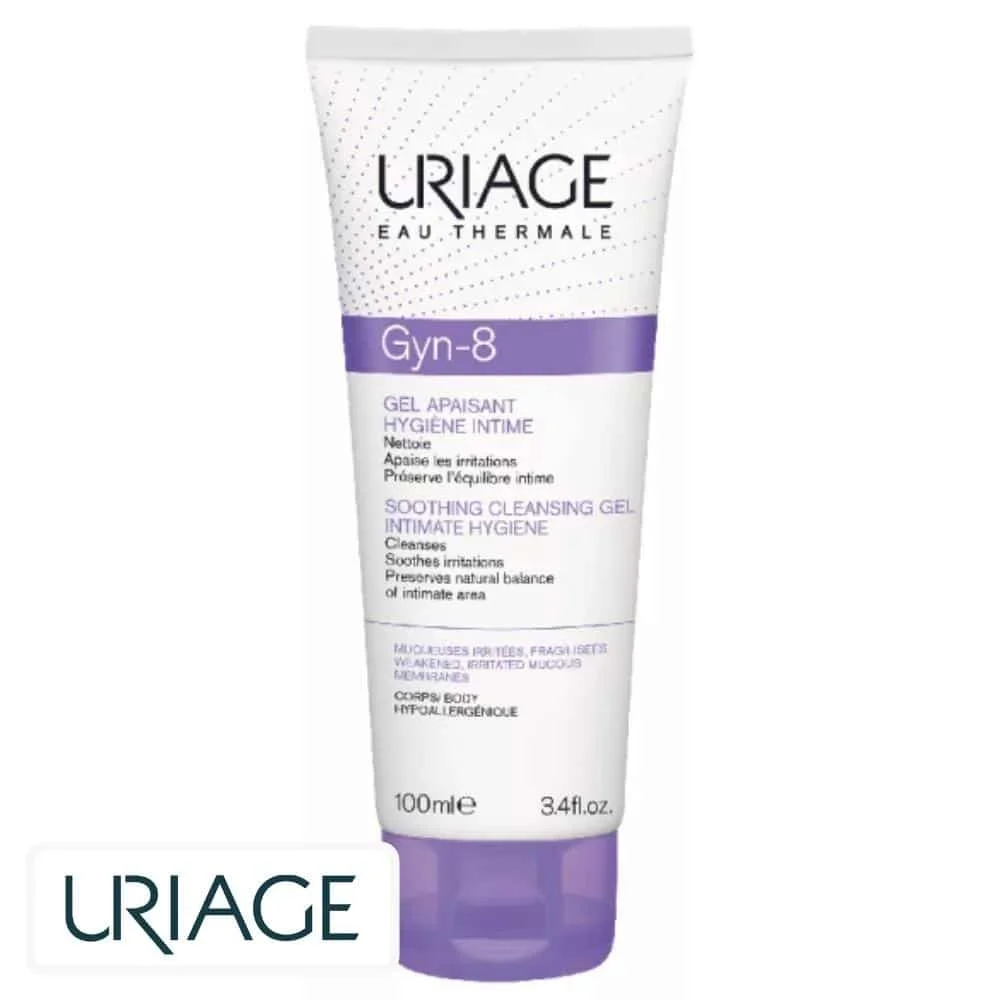 uriage-gyn-phy-gyn-8-gel-apaisant-hygiene-intime-100ml.jpg Tube blanc et violet Uriage Gyn-8 gel apaisant hygiène intime 100 ml