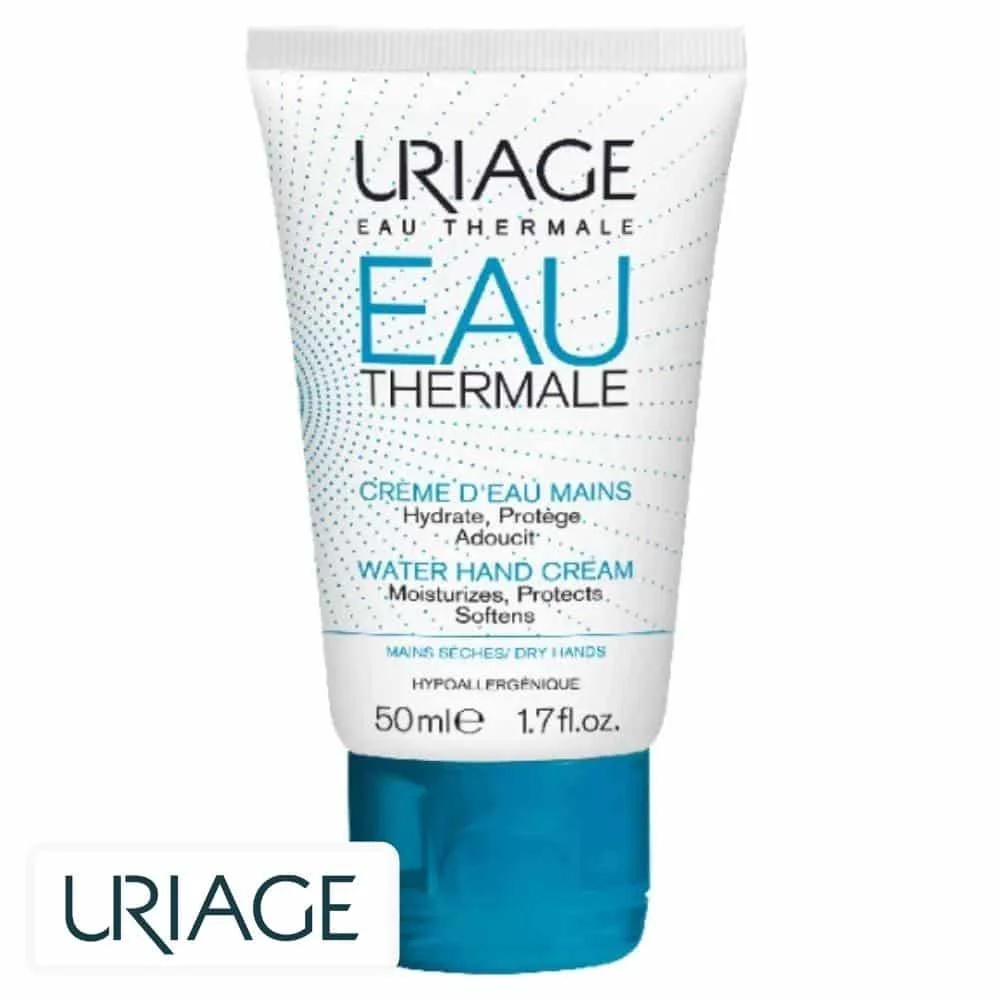 uriage-hydratation-creme-d-eau-mains-50ml.jpg Tube blanc et bleu Uriage Eau Thermale Crème d'eau Mains 50 ml