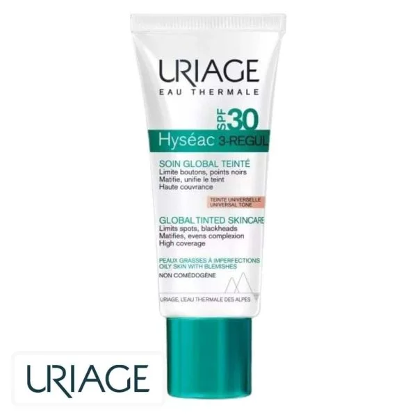 Tube blanc et vert Uriage Hyséac 3-Regul teinté SPF30 40 ml