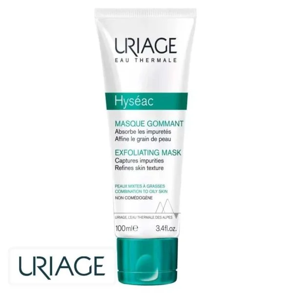 Tube blanc et vert Uriage Hyséac masque gommant 100 ml peaux mixtes