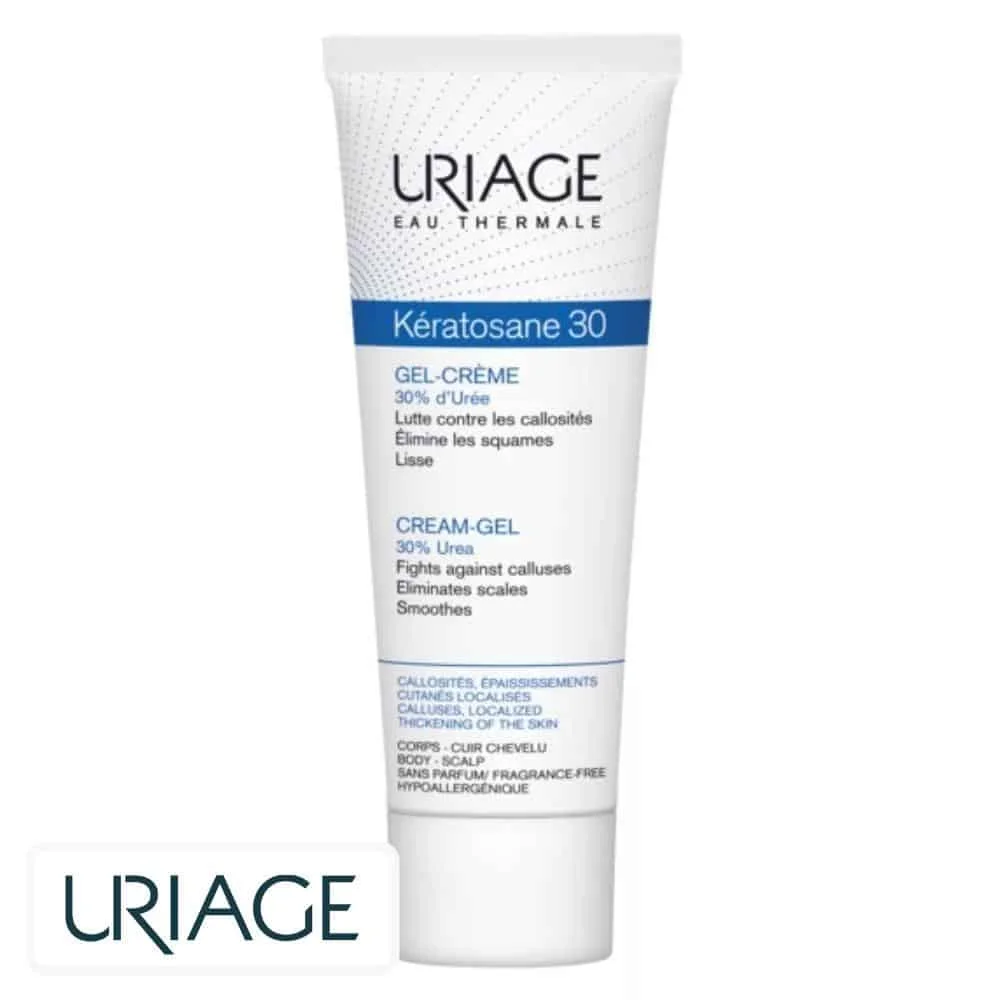 uriage-keratosane-30-gel-creme-30-d-uree-anti-callosites-40ml.jpg Tube blanc et bleu Uriage Kératosane 30 gel-crème urée 40 ml