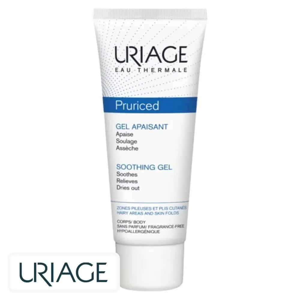 uriage-pruriced-gel-apaisant-100ml.jpg Tube blanc et bleu Uriage Pruriced gel apaisant 100 ml pour le corps