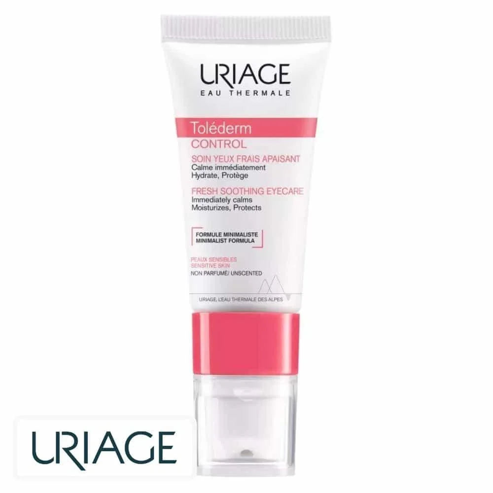 uriage-tolederm-control-soin-yeux-frais-apaisant-15ml.jpg Tube blanc et rose Uriage Toléderm Control soin yeux frais apaisant