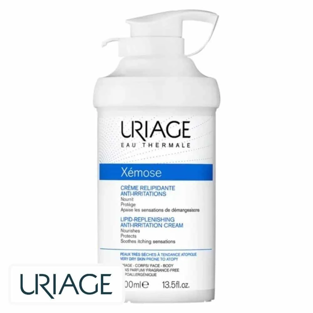 uriage-xemose-creme-relipidante-anti-irritations-400ml.jpg Flacon pompe blanc Uriage Xémose crème relipidante anti-irritations 400 ml