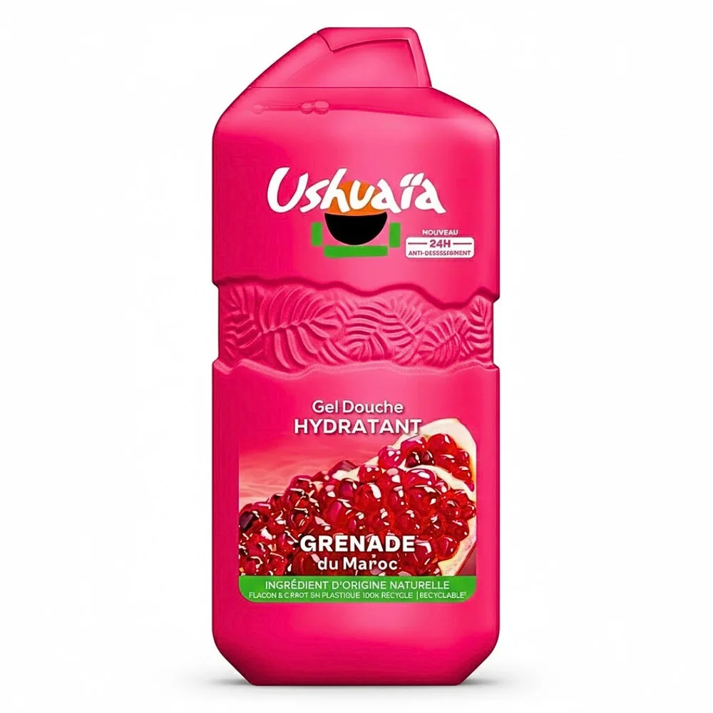 ushuaia-gel-douche-hydratante-grenade-280ml.jpg Flacon fuchsia Ushuaïa Gel Douche Hydratant Grenade du Maroc
