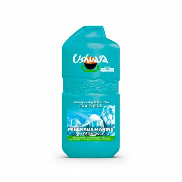Flacon turquoise Ushuaïa Shampooing et Douche Fraîcheur Minéraux Marins de l'Atlantique