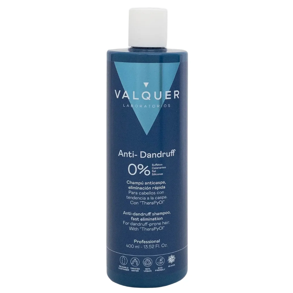 valquer-shampoing-anti-pelliculaire-400ml.jpg Flacon bleu Valquer Laboratorios shampoing Anti-Dandruff 0 % sulfates 400 ml