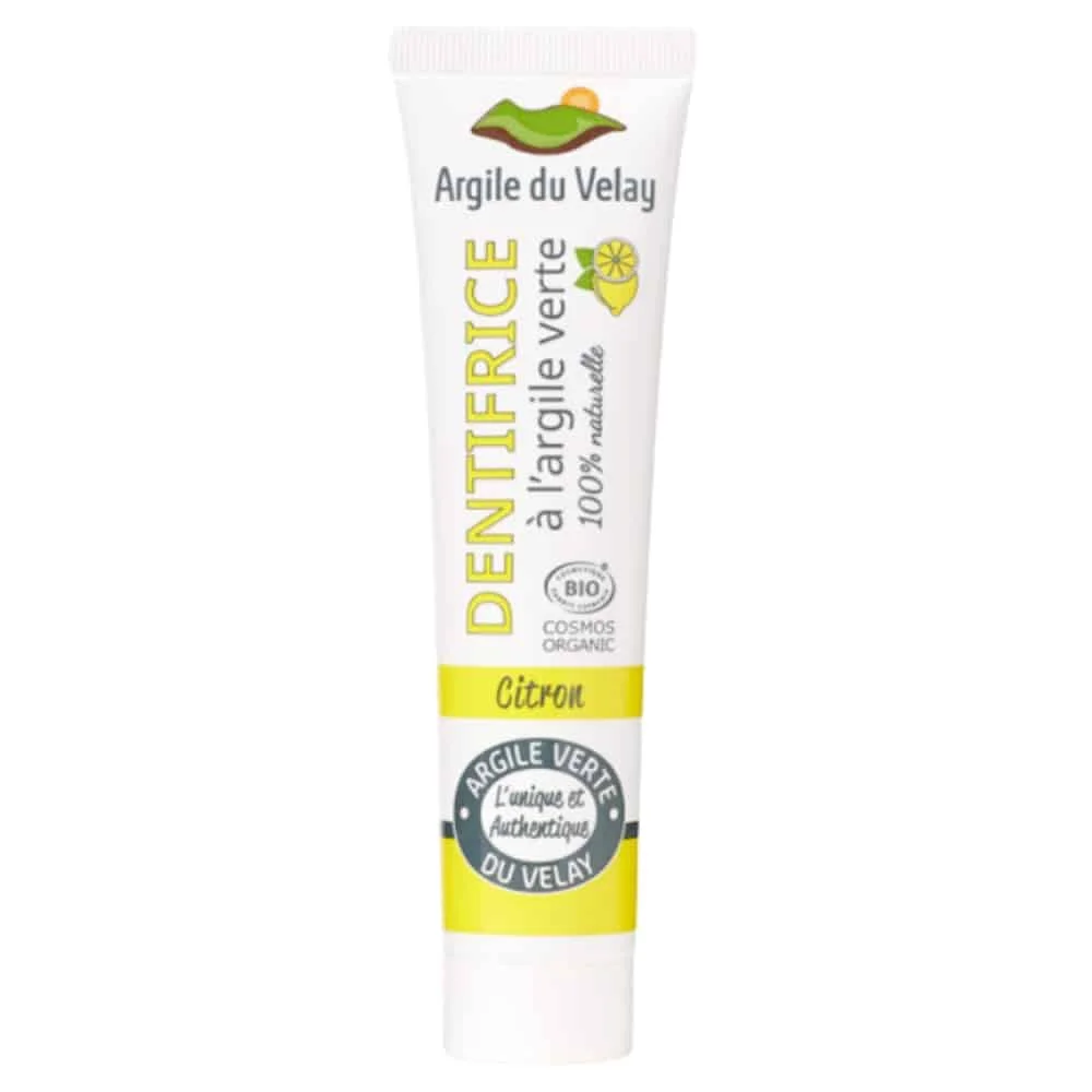 velay-dentifrice-a-l-argile-verte-gout-citron-bio-75ml.jpg Tube blanc et jaune de dentifrice Argile du Velay à l'argile verte citron