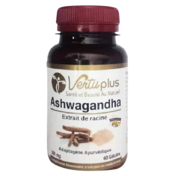 Pilulier ambré Vertuplus Ashwagandha extrait de racine 300 mg 60 gélules