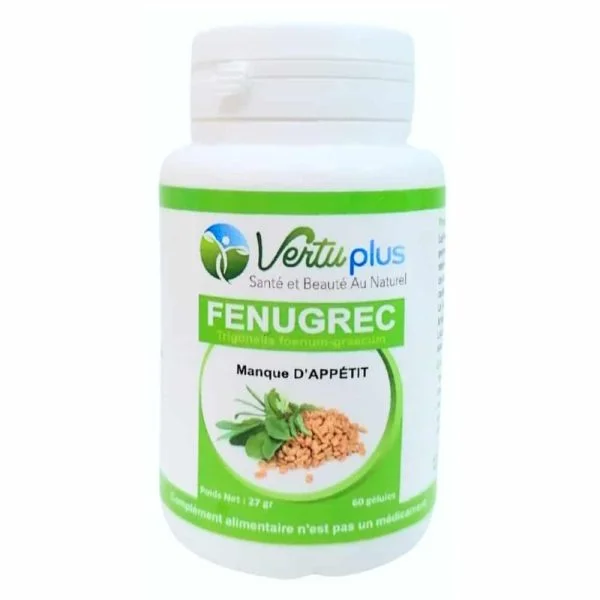 Pilulier blanc et vert Vertuplus Fenugrec 60 gélules avec graines et feuilles