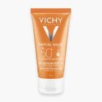 Tube orange Vichy Capital Soleil, crème onctueuse SPF50+, très haute protection, 50 ml.