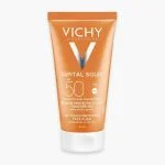 Tube orange Vichy Capital Soleil SPF50 émulsion protectrice visage toucher sec 50 ml