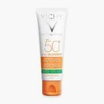 Tube blanc et orange Vichy Capital Soleil matifiant 3-en-1 SPF 50+