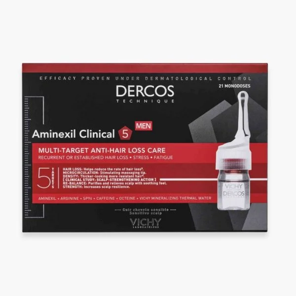 Étui Dercos Aminexil Clinical 5 Men 21 monodoses avec flacon applicateur