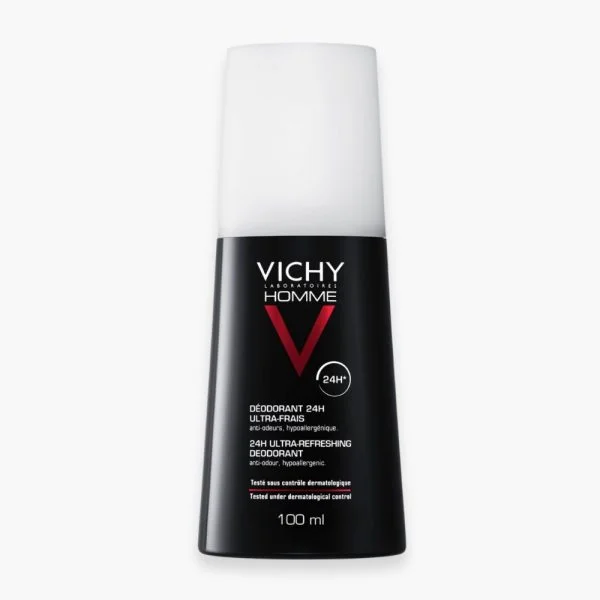 Vaporisateur noir Vichy Homme déodorant 24h ultra-frais 100 ml bouchon blanc