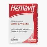 Boîte rouge et blanche Vitabiotics Hemavit Fer libération prolongée 30 capsules
