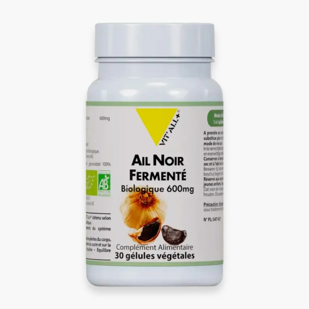 vitall-ail-noir-fermente-biologique-600mg-30-gelules.jpg Pot blanc et vert Vit'All+ ail noir fermente biologique 600 mg 30 gelules