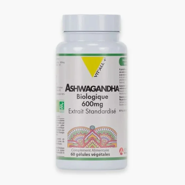 Pot blanc et vert Vit'All+ ashwagandha biologique 600 mg 60 gelules vegetales