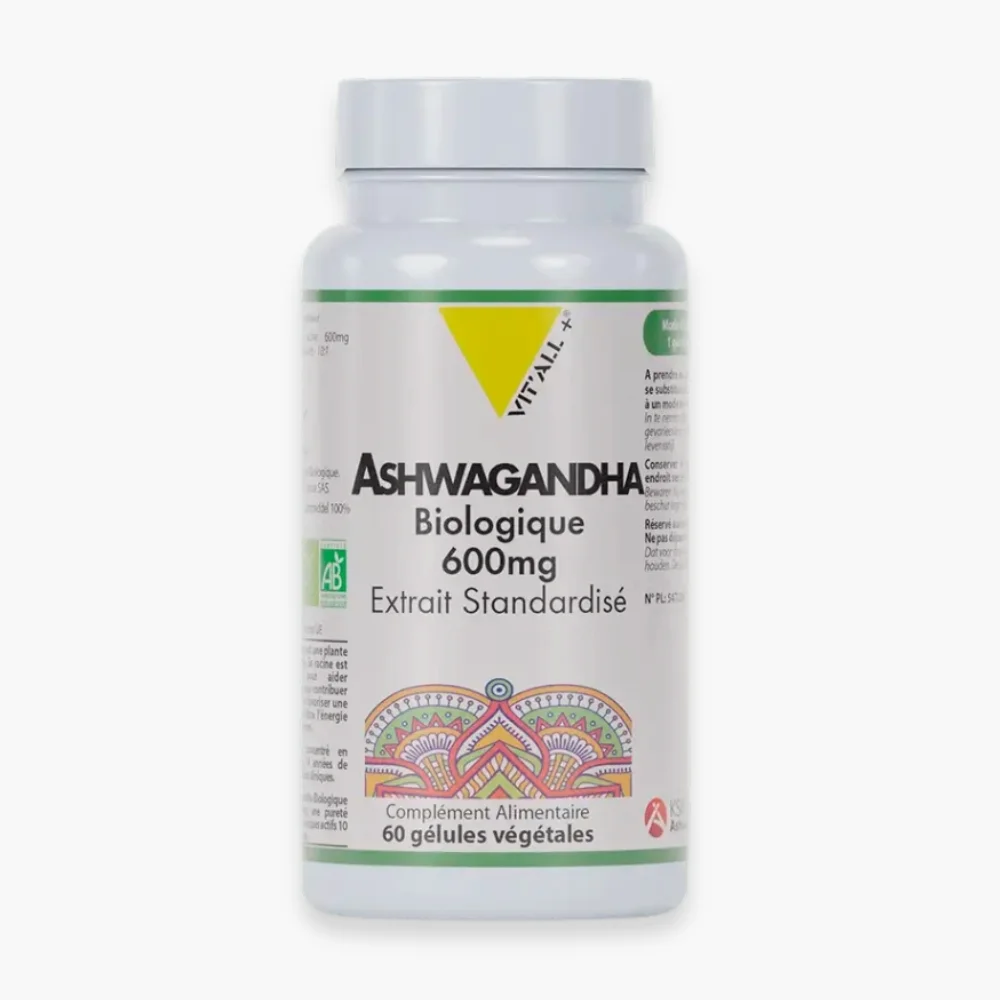 vitall-ashwagandha-biologique-600mg-extrait-standardise-60-gelules.jpg Pot blanc et vert Vit'All+ ashwagandha biologique 600 mg 60 gelules vegetales