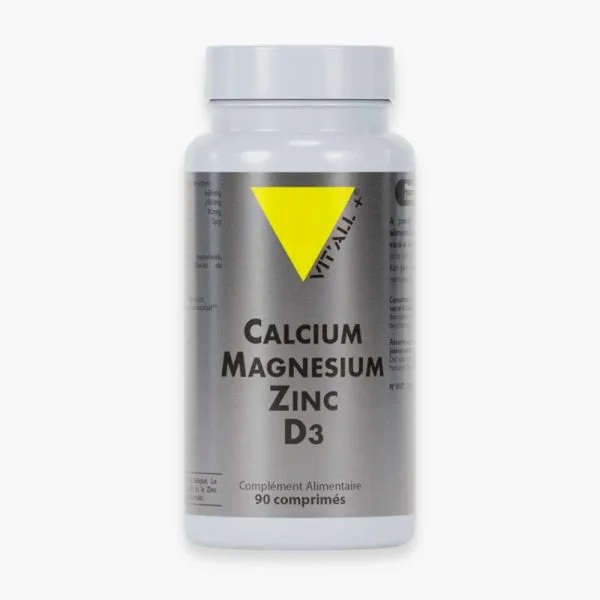 Flacon Calcium Magnésium Zinc D3 Vit'all+ étiquette grise 90 comprimés