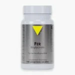 Flacon gris Vit'all+ Fer Bisglycinate, 100 comprimés sécables, complément alimentaire.