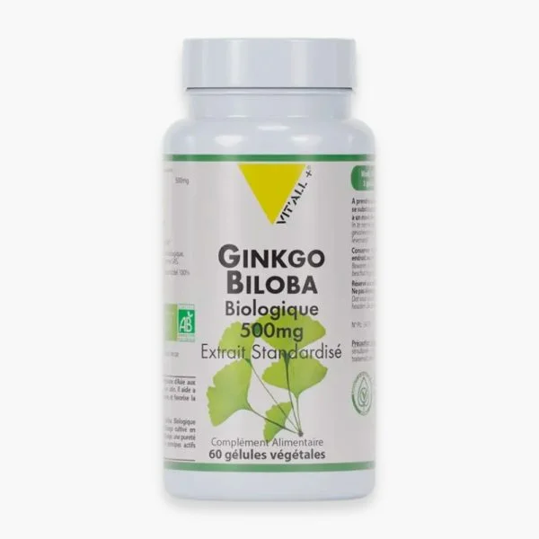 Flacon Ginkgo Biloba biologique 500 mg Vit'all+ feuilles vertes