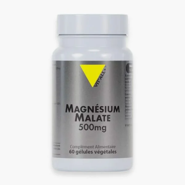 Flacon gris Vitall+ Magnésium Malate 500mg 60 gélules végétales