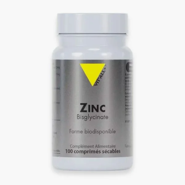 Flacon gris Vitall+ Zinc Bisglycinate 100 comprimés sécables forme biodisponible