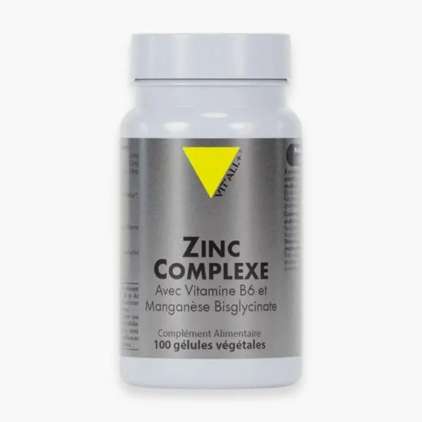 Pot gris Vit'All+ Zinc Complexe vitamine B6 manganese 100 gelules vegetales