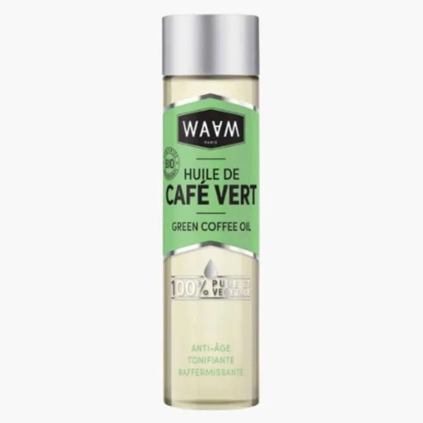 Flacon WAAM Huile de Café Vert 100% pure et végétale, étiquette verte