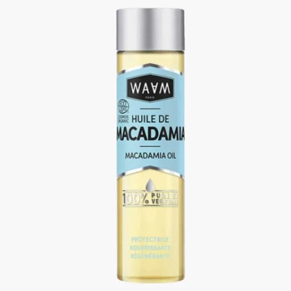 Flacon WAAM Huile de Macadamia 100% pure et végétale, étiquette bleu clair