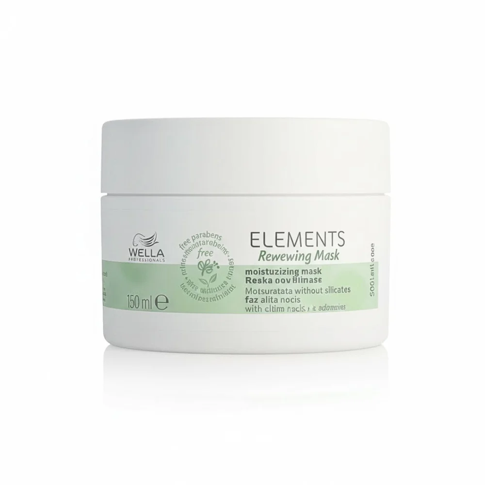 wella-pro-element-mask-150ml.jpg Pot blanc à bandeau vert du masque Wella Elements Renewing Mask 150 ml