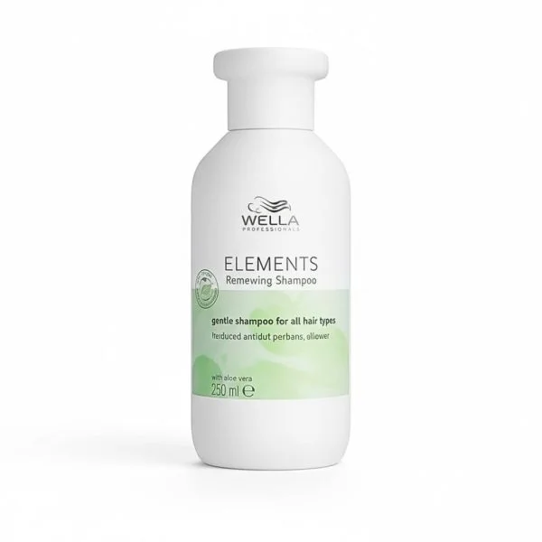 Flacon blanc à décor vert du shampooing Wella Elements Renewing 250 ml