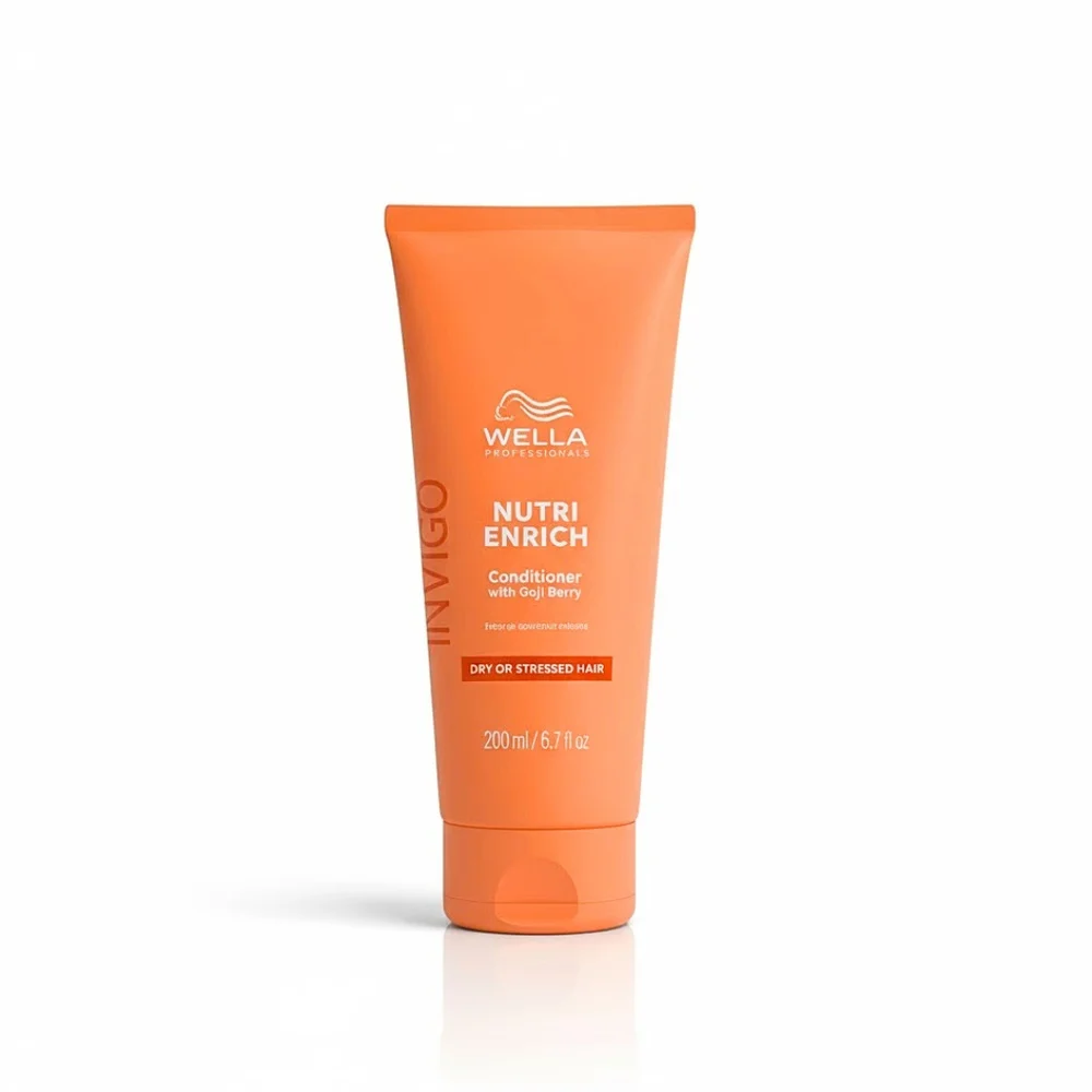 wella-pro-nutri-enrich-conditioner-200ml.jpg Tube orange d'après-shampoing Wella Invigo Nutri Enrich aux baies de goji 200 ml