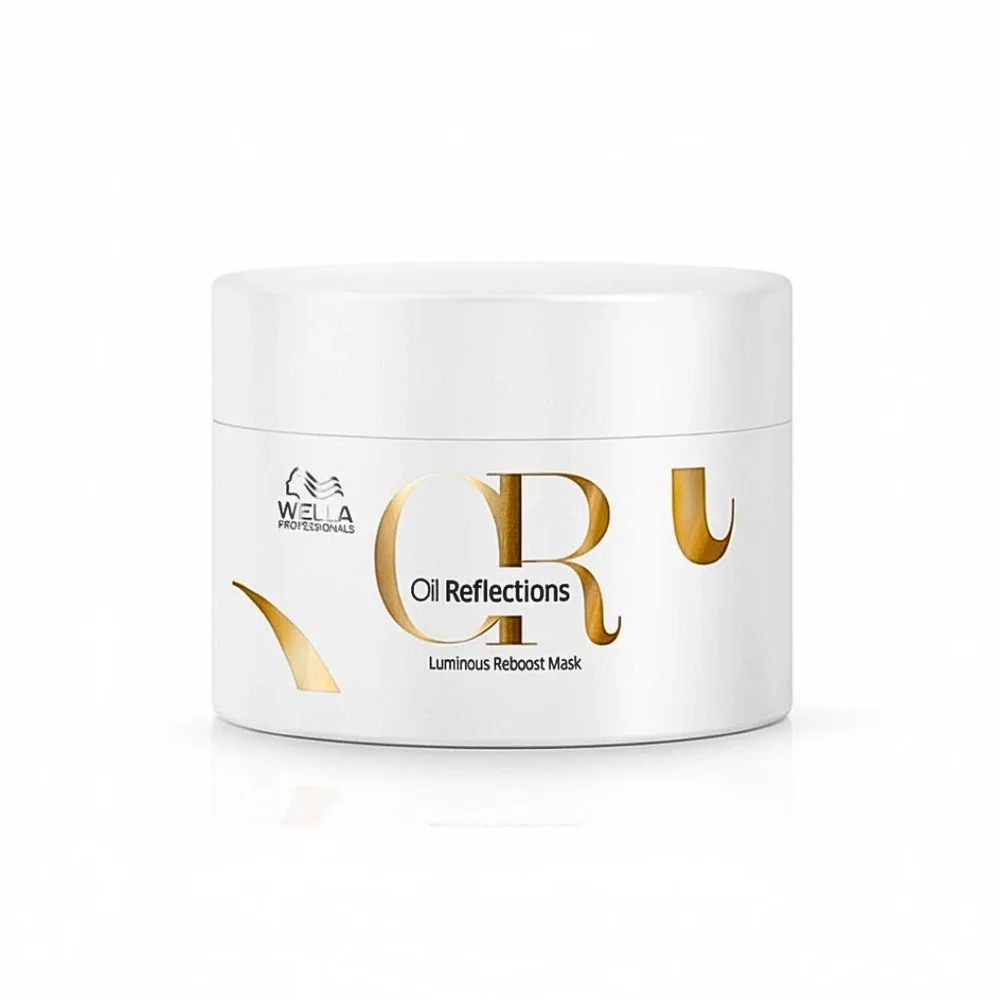 wella-pro-oil-reflections-mask-150ml.jpg Pot blanc de masque Wella Oil Reflections Luminous Reboost aux lettres dorées