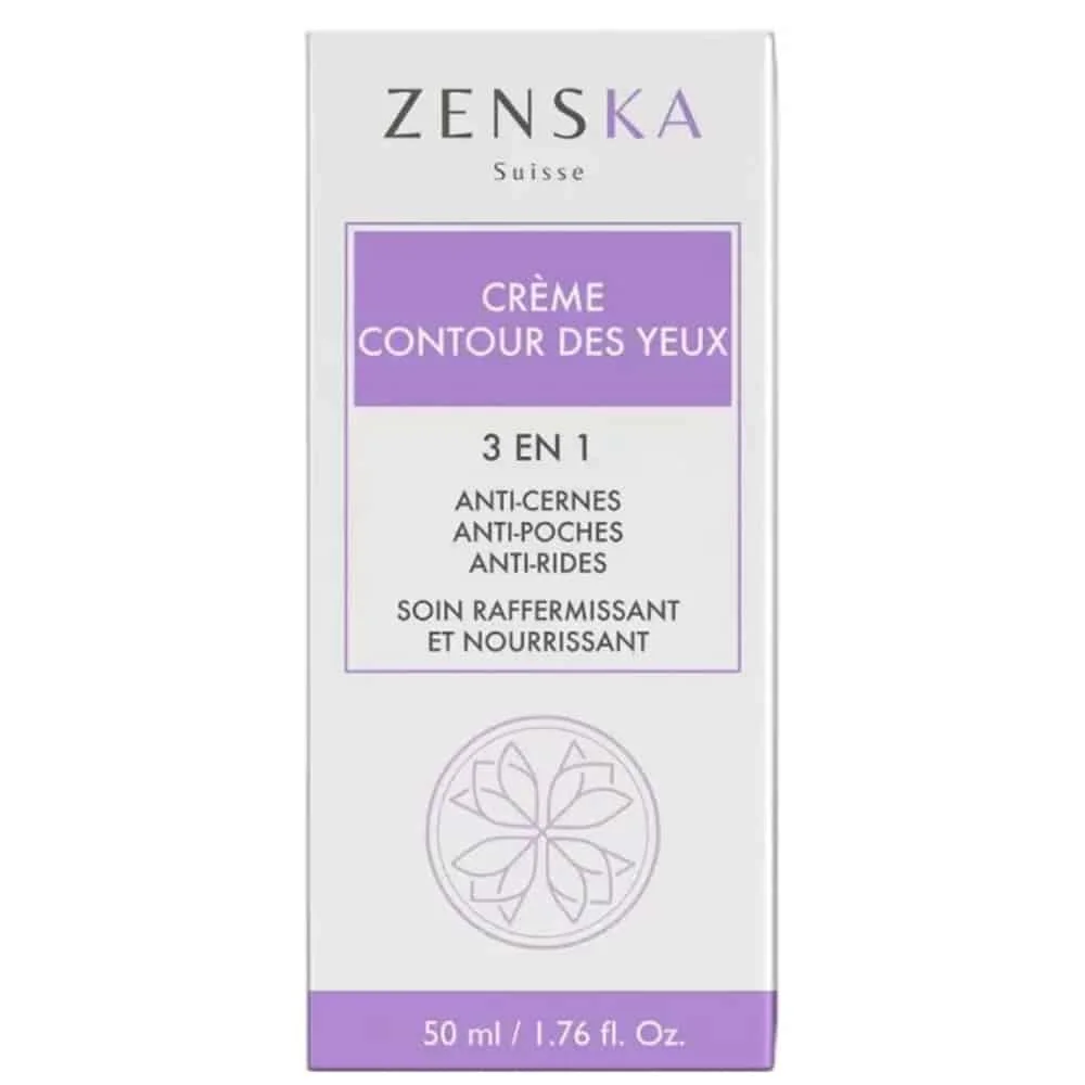 zenska-creme-contour-des-yeux-3en1-soin-raffermissant-et-nourrissant-50ml.jpg Boîte blanche et violette de crème contour des yeux Zenska 3 en 1