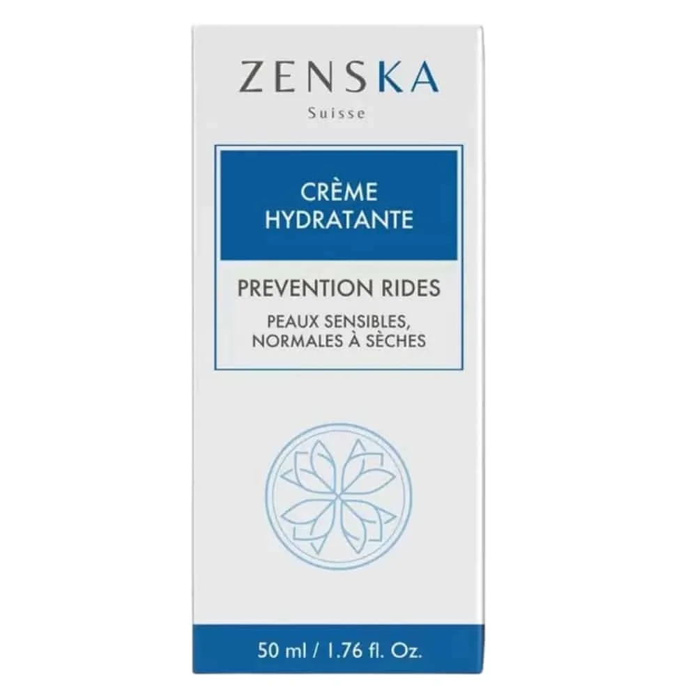 zenska-creme-hydratante-prevention-des-rides-50ml.jpg Étui blanc et bleu de la crème hydratante Zenska Suisse 50 ml