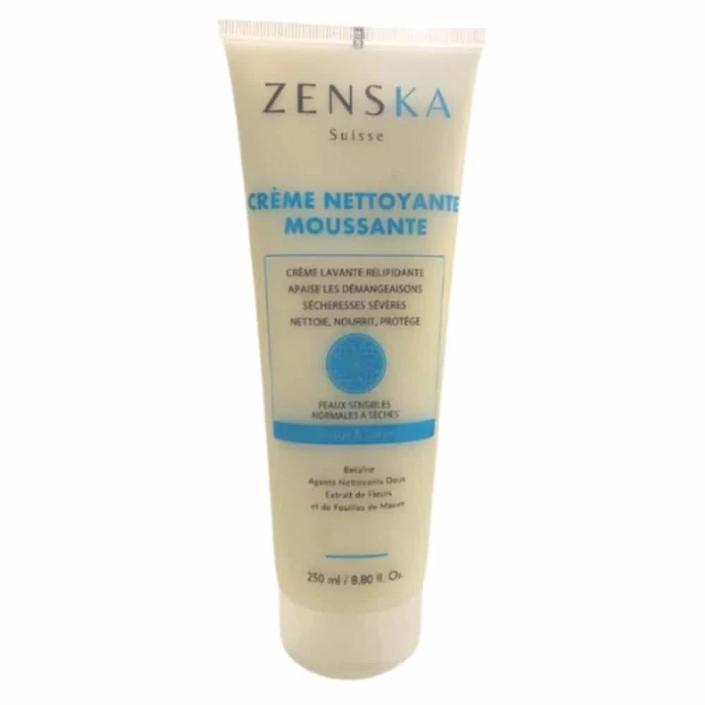 zenska-creme-nettoyante-moussante-relipidante-250ml.jpg Tube crème de la crème nettoyante moussante Zenska 250 ml visage et corps
